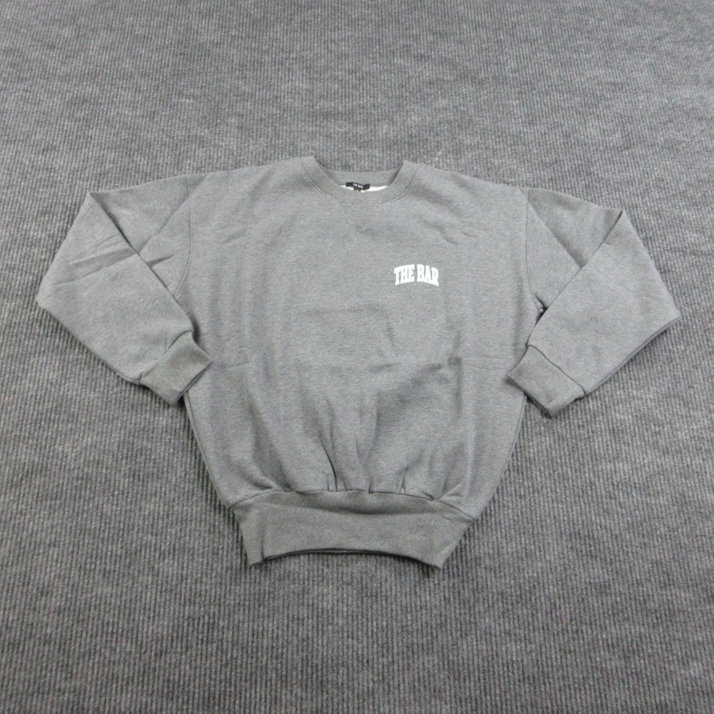 THE BAR Sweatshirt Mens S Gray Pullover Crewneck Graphic Print Fleece NWOT